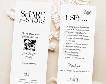 I spy wedding game template photo hunt card scavenger hunt wedding photo game reception share your shots - canva camera qr printable #SA01