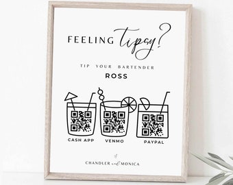 tip jar signs funny feeling tipsy Editable Tips Accepted Sign Canva Template Virtual Tip Jar Cashapp Qr Code Sign non traditional #M01