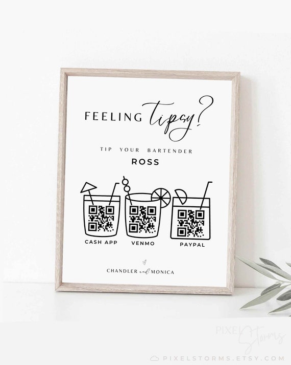 tip jar signs funny feeling tipsy Editable Tips Accepted Sign Canva Template Virtual Tip Jar Cashapp Qr Code Sign non traditional #M01