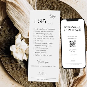 Chasse aux photos chasse au trésor Défi photo de mariage J'espionne la carte de jeu de mariage - LISTE DE CONTRLE modèle Canva modifiable QR Code téléchargement immédiat # SA01