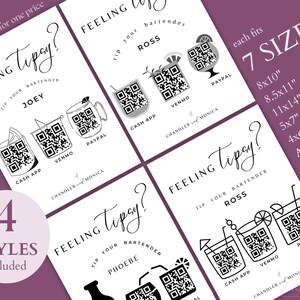 feeling tipsy virtual jar sign Editable Tips Accepted Sign Canva Template Virtual Tip Jar Cashapp Qr Code Sign non traditional wedding #M01
