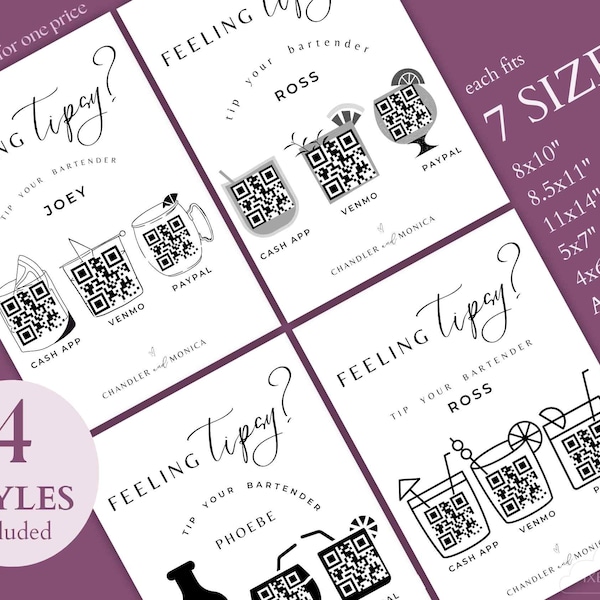 feeling tipsy virtual jar sign Editable Tips Accepted Sign Canva Template Virtual Tip Jar Cashapp Qr Code Sign non traditional wedding #M01