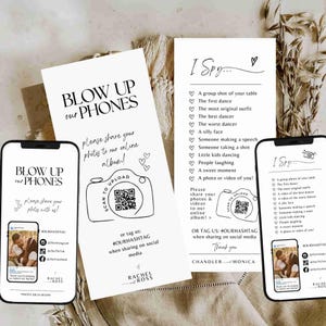 Faire sauter des téléphones, j'espionne le modèle de jeu de mariage, chasse aux cartes, chasse au trésor, réception de jeu photo de mariage - appareil photo canva qr imprimable # SA01