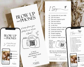 Blow up phones I spy wedding game template photo hunt card scavenger hunt wedding photo game reception - canva camera qr printable #SA01