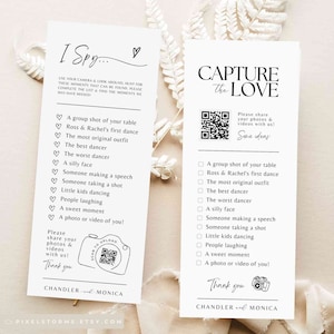 Hochzeitsspiel Hochzeitsspiel Schnapp die Liebe Foto Hochzeit Spielkarte - Checkliste PDF Download Canva Kamera QR-Code Template #SA01