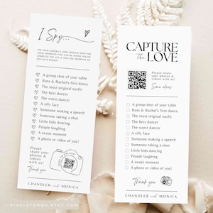 I spy wedding game Capture the love photo scavenger hunt wedding game card - CHECKLIST PDF Download Canva camera QR Code template #SA01