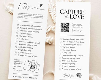 I spy wedding game Capture the love photo scavenger hunt wedding game card - CHECKLIST PDF Download Canva camera QR Code template #SA01
