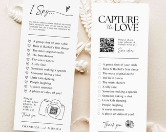 J'espionne le jeu de mariage Capturez l'amour, chasse au trésor, carte de jeu de mariage - LISTE DE CONTRLE PDF Téléchargez le modèle de code QR pour appareil photo Canva #SA01