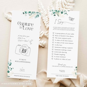 Chasse aux photos chasse au trésor mariage jeu verdure J&#39;espionne le jeu du mariage Capturez l&#39;amour PDF Téléchargez le modèle Canva - appareil photo qr imprimable #GAB