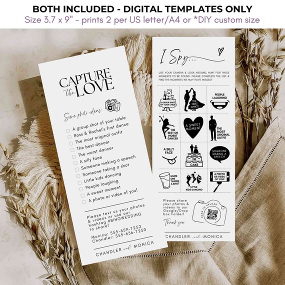I spy wedding game Capture the love photo scavenger hunt wedding game card - CHECKLIST PDF Download Canva camera QR Code template #SA01