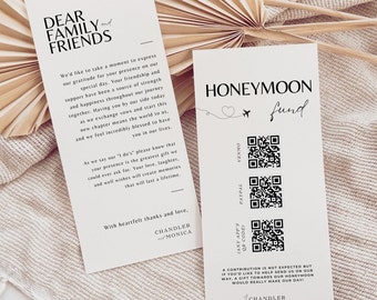 Honeymoon fund qr codes thank you napkin note honeyfund card download wedding mountain wildflower - Canva Template Qr Code Venmo cash #WE1
