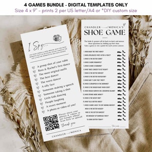 wedding games bundle for wedding reception games - i spy wedding game, SCAVENGER photo hunt qr code, shoe game, guest bingo, mad libs #SA01