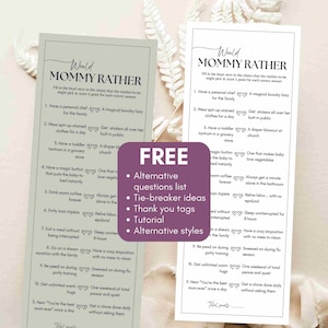 Would Mommy Rather Baby Shower Game Minimalist Neutral Editable Template - Who Knows Mommy Best Activity Editable Printable 4x9 - B01