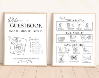 Polaroid Guest Book Sign Instax Mini 12 Instructions Sign and I Spy Bundle - Photo Guest Book Sign How to Load New Film Take A Photo - SA01