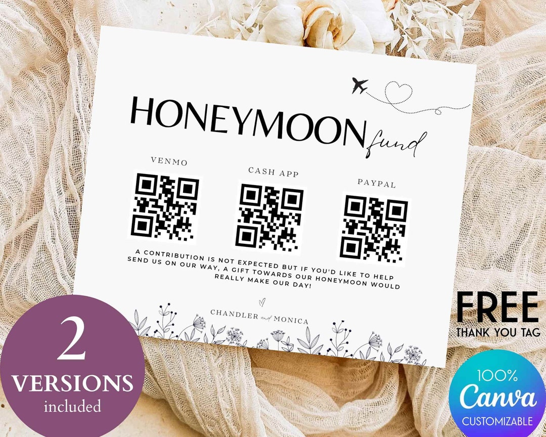 Honeyfund Sign Download Honeymoon Fund Qr Code Sign Wedding Signs ...
