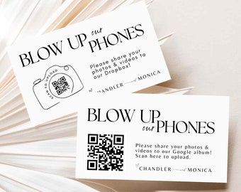 Blow up phones business card Wedding Photo Qr - Guest Share Your Photos Share Qr Code Card bridal shower - canva editable template #SA01