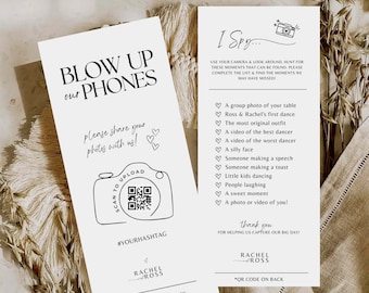 Blow up phones I spy wedding game template photo hunt card scavenger hunt wedding photo game reception - canva camera qr printable #SA01