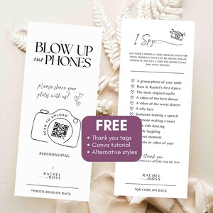 Blow up phones I spy wedding game template photo hunt card scavenger hunt wedding photo game reception - canva camera qr printable #SA01 image 3