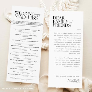 wedding vow mad libs game wedding thank you napkin note printable - place setting thank you and game editable Canva templates SA01