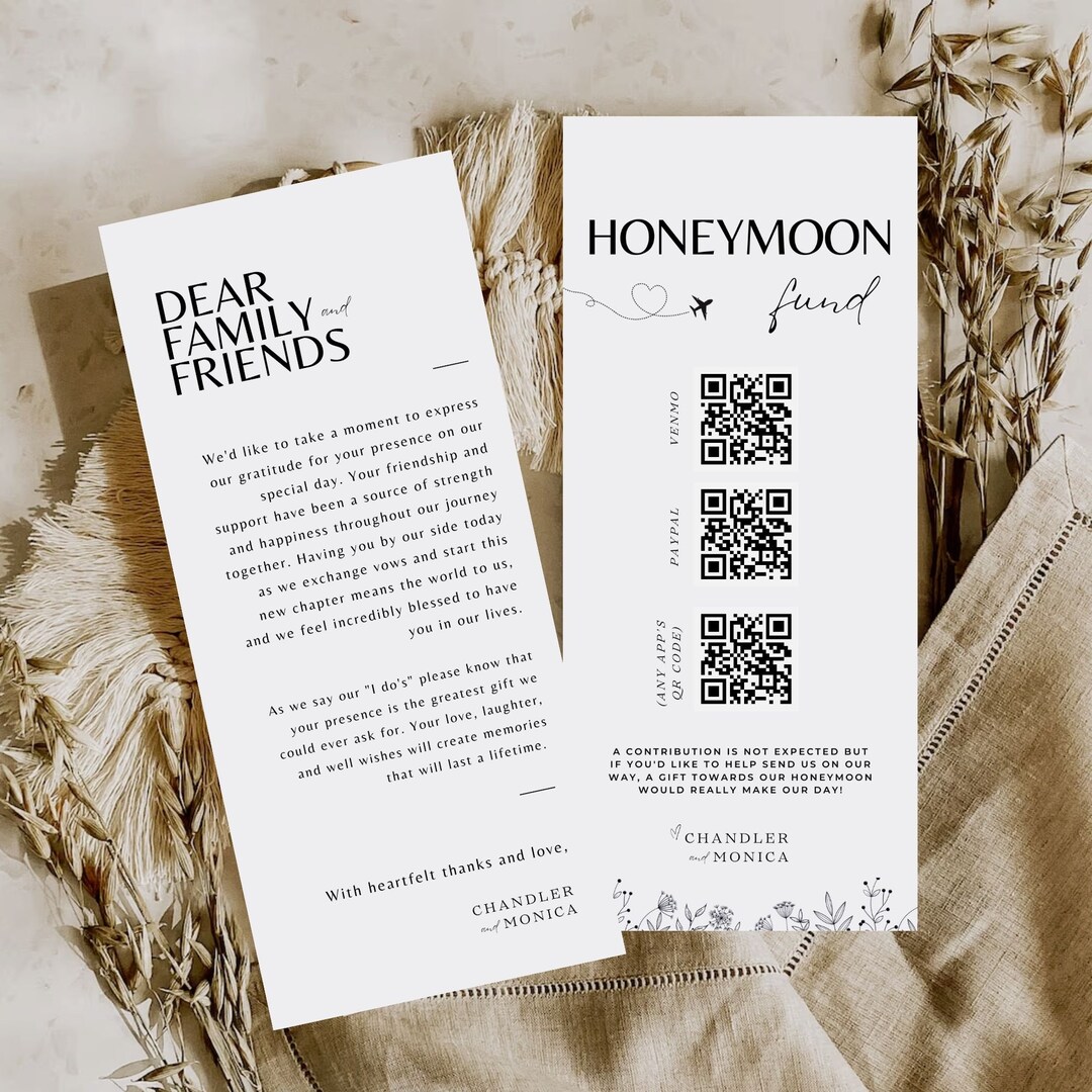Honeyfund Card Download Honeymoon Fund Qr Codes Thank You Napkin Note ...