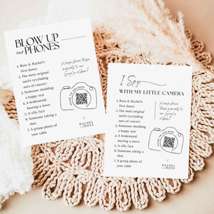 photo hunt sign scavenger hunt wedding game wedding signs editable canva camera qr CODE wedding sign template I spy Blow up phones #SA01