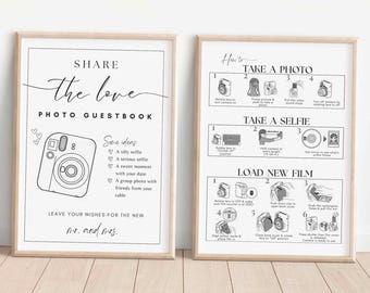 Polaroid Guest Book Sign Instax Mini 12 Instructions Sign and I Spy Bundle - Photo Guest Book Sign How to Load New Film Take A Photo - SA01