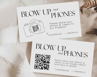 Photos Share Qr Code business Card Blow up phones - Guest Share Your Wedding Photo Qr bridal shower reception Canva editable template #SA01