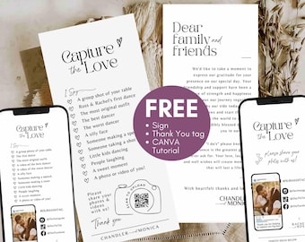 I spy wedding game Capture the love qr code template Thank you note photo hunt card scavenger wedding reception minimalist canva #CT01