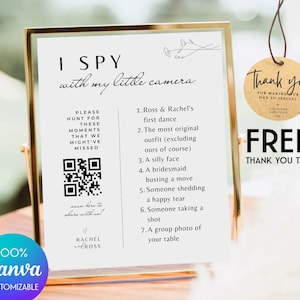 Ik bespioneer bruiloftspel met QR-code foto speurtocht bruiloft bordkaart - CONTROLELIJST download direct Canva bewerkbare camerasjabloon #WL