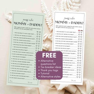 Guess Who Mommy or Daddy Game Baby Shower Party Game editable templates - Who Said It Trivia Game Minimalist Game Mom or Dad parents - B01