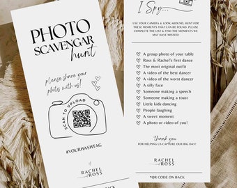 Foto-Jagd Schnitzeljagd Hochzeitsspiel PDF Download Canva Template - Kamera qr Vorlage I Spion Hochzeit Spiel Foto Challenge Checkliste #SA01