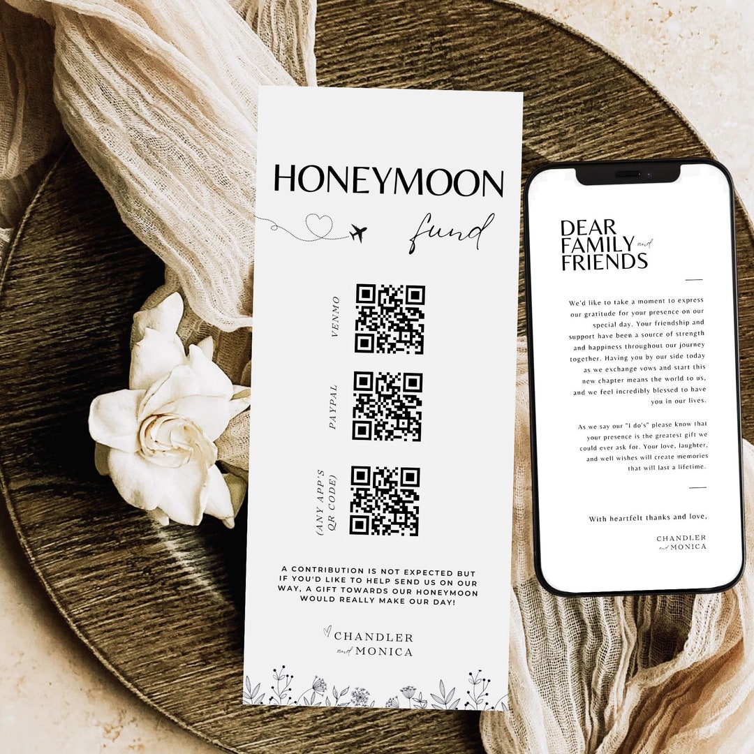 Honeymoon Fund Qr Codes Napkin Note Thank You Honeyfund Card - Etsy