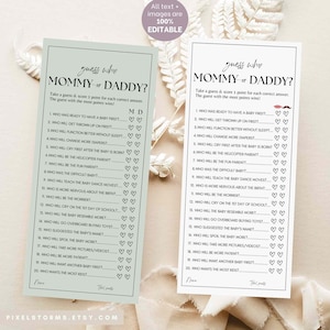 Guess Who Mommy or Daddy Game Baby Shower Party Game editable templates - Who Said It Trivia Game Minimalist Game Mom or Dad parents - B01