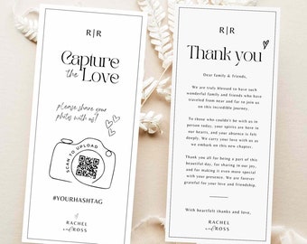 Capture the love I spy wedding game qr code template Thank you note photo hunt card scavenger wedding reception minimalist canva #CT01