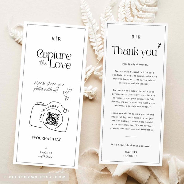 Capture the love I spy wedding game qr code template Thank you note photo hunt card scavenger wedding reception minimalist canva #CT01