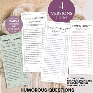 Guess Who Mommy or Daddy Game Template - Baby Shower Party activity Guess Who Baby Shower Minimalist Baby Shower Questions Printable - B01