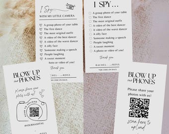 Blow up phones I spy wedding game template - photo hunt card scavenger hunt wedding photo reception business card camera qr printable #SA01