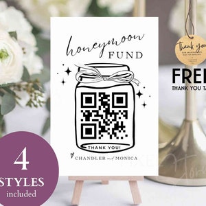 honeyfund sign download Honeymoon fund qr code sign wedding signs virtual savings jar qr code - Canva Template Qr Code Sign Venmo cash #E01
