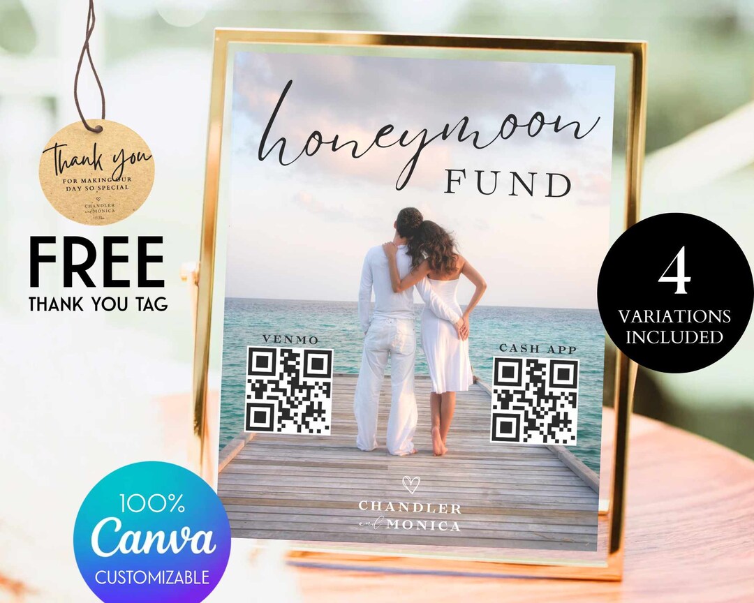 Honeyfund Sign Download Honeymoon Fund Qr Code Sign Wedding Signs With ...