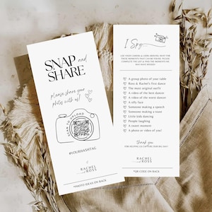J'espionne le modèle de jeu de mariage - chasse aux photos et partage de cartes de chasse au trésor - réception de jeu photo de mariage - appareil photo canva qr imprimable # SA01