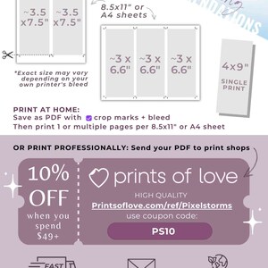 Puede incluir: Impresiones de amor imprimibles en hojas de 8,5x11 pulgadas o A4 con marcas de corte y sangrado.  Guardar como PDF e imprimir en casa o enviar a una imprenta.  10% de descuento al gastar 49 &euro; o m&aacute;s.  Env&iacute;o gratuito en 2-3 d&iacute;as a Espa&ntilde;a.  Sobres gratuitos y un &aacute;rbol plantado por cada pedido.  Utilice el c&oacute;digo de cup&oacute;n PS10 en Printsoflove.com/ref/Pixelstorms.