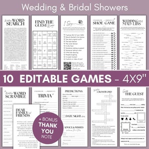ensemble de jeux de mariage jeux de réception pour adultes, adolescents - chasseur de photos j'espionne, jeu de chaussures, invités bingo, mad libs, canva modèle SA01