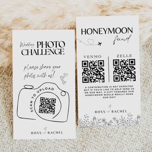 LOT de cartes de visite QR codes défi photo de mariage et fonds lune de miel - Capturez l'amour minimaliste, modifiable, imprimable SA01