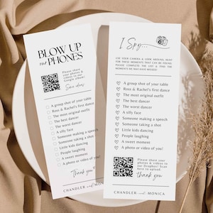 Plantilla para juego de bodas "I spy", búsqueda de fotos, búsqueda del tesoro, juego de fotos de bodas, recepción - cámara canva qr imprimible #SA01
