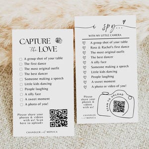 Jeu de Chasse aux Photos de Mariage | carte de mariage minimaliste | J'espionne le défi photo de mariage | 100 % modifiable | Capturez l'amour - carte de visite SA01