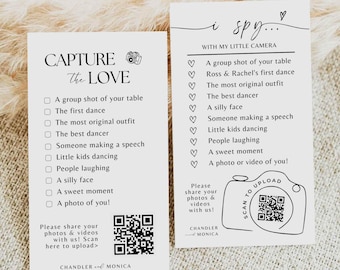 Capture The Love QR Code Wedding Card - Modern Minimalist Wedding Photo Card I spy wedding game Printable Share Editable Business Cards SA01