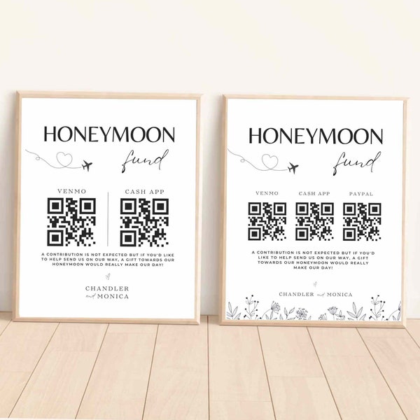 honeyfund sign download Honeymoon fund qr code sign wedding signs mountain wildflower qr code - Canva Template Qr Code Sign Venmo cash #WE1