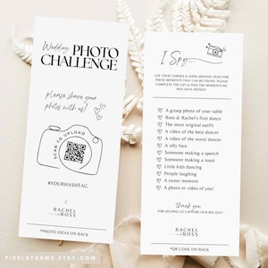 Ik bespioneer bruiloft spel Bruiloft foto uitdaging speurtocht spelkaart -CHECKLIST bewerkbare Canva sjabloon QR Code instant download #SA01