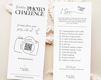 I spy wedding game Wedding photo challenge scavenger hunt game card -CHECKLIST editable Canva template QR Code instant download #SA01