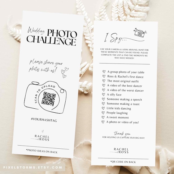 I spy wedding game Wedding photo challenge scavenger hunt game card -CHECKLIST editable Canva template QR Code instant download #SA01